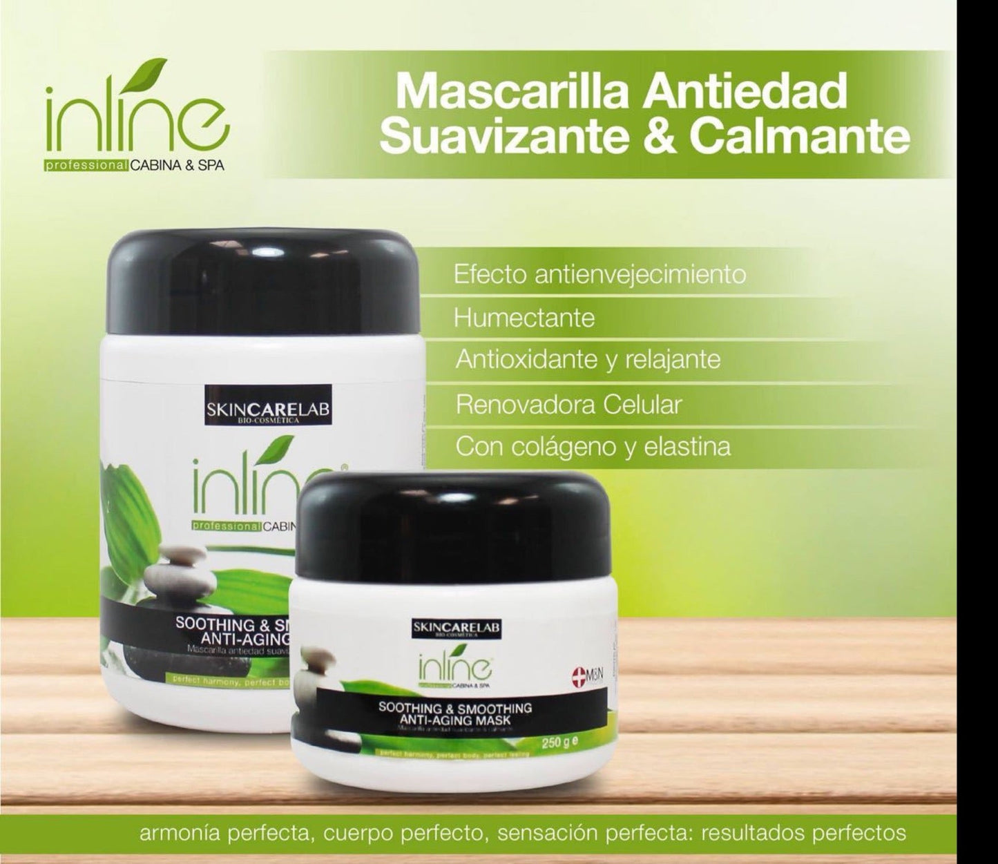 Mascarilla antiedad suavizante & calmante Inline® de acción suavizante, hidratante, humectante y sensación de bienestar.