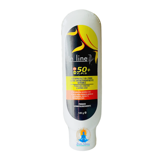 Fotoprotector FPS 50+ Inline para piel grasa es un bloqueador solar de alta fotoprotección UVB/UVA para pieles muy sensibles